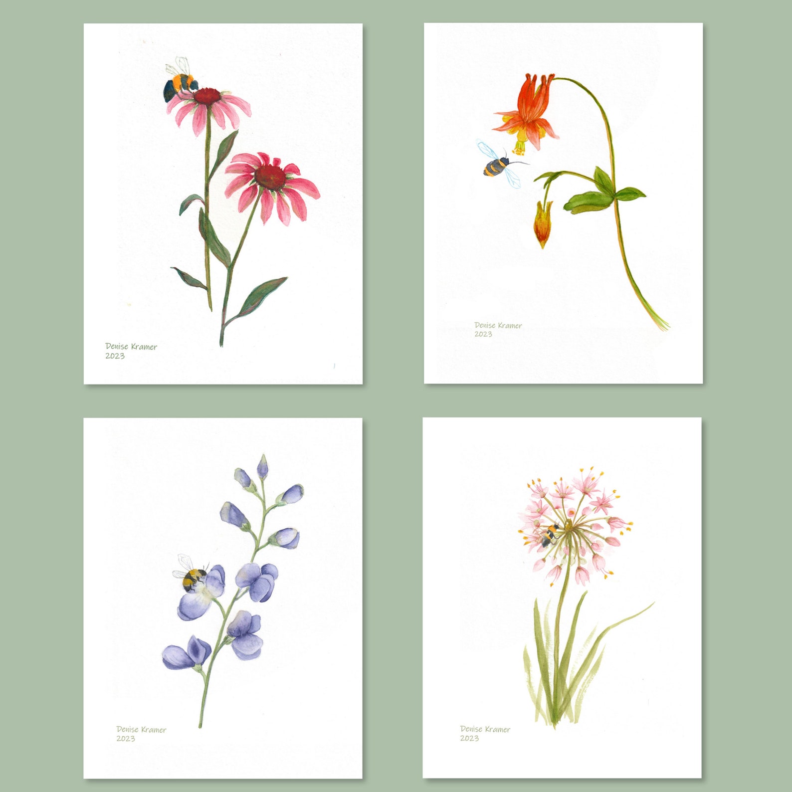 Native Flower Watercolor Note Card Assortment Set of 8 Etsy