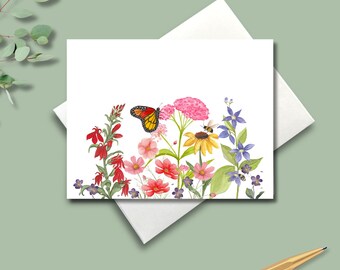 Tarjetas de notas, Campo de flores nativas de verano, 4,25" x 5,5" con sobres.
