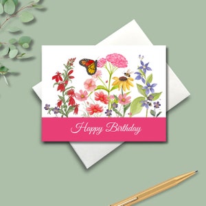 Cartes de correspondance, fleurs d'été indigènes personnalisées avec bande de couleur, 4,25 x 5,5 po. avec enveloppes.
