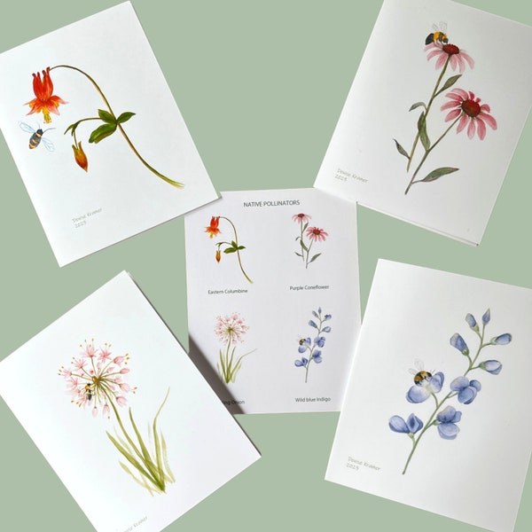 Native Flower Watercolor Note Card Assortment, Set of 8