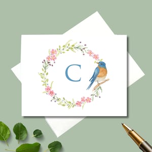 Cartes de correspondance personnalisées, jeu de cartes de correspondance Couronne de printemps avec oiseau bleu