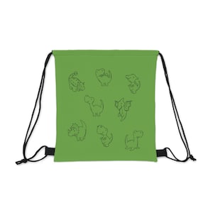 Green Gender Neutral Outdoor Drawstring Bag with Dinosaurs Gift For Summer and Sport Activities, Birthdays, Holidays, Christmas, School Gift