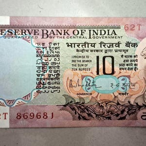 Rupien 10 Peacock Note Seltene Indische|Sammler Note| Vintage Sammler Währung | Zirkulierte Banknote aus Indien | UNC Rs Zehnnote Pfau