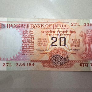 20 Rupien Schein | Seltene indische Note|Sammlernote| Vintage Sammler Währung | Zirkulierte Banknote aus Indien | 20 Rs M. Narsihmam Hinweis