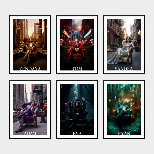Star portrait posters. 18 posters, Leonardo DiCaprio, Brad Pitt, Tom Cruise, Margot Robbie, Jason Statham, Dwaine Johnson...
