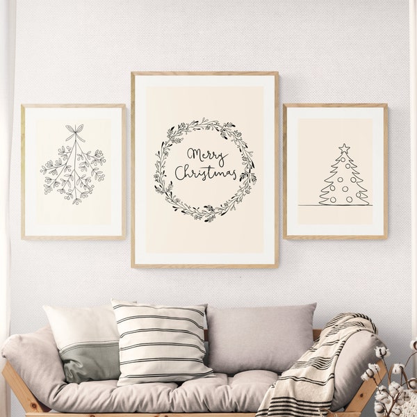 christmas prints minimalistic | 3 CHRISTMAS PRINTABLES | cozy christmas decor | minimalist christmas wall art | gallery set | digital prints