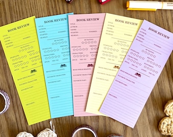Book review bookmarks (5 bookmarks bundle) | Colorful mini bookmarks | Gift for book lover & book club, library | Book review cards