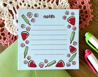 Notepad Korean watermelon & melon ice cream | Non-sticky pad melona | Stationery Korea lovers | green cute notes | Lined notepad | Kawaii