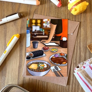 Geïllustreerde ansichtkaart | Klein Koreaans restaurant | Koreaanse kunstprint | Koreaanse illustratie A6 | Koreaanse keuken | Kimbap Cheonguk