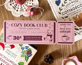 Segnalibro Cozy Book Club | Buono sconto per il club del libro | Segnalibro accogliente e hygge | Regalo per il lettore | Regalo per gli amanti dei libri | Cancelleria per amanti dei libri | Segnalibro rosa