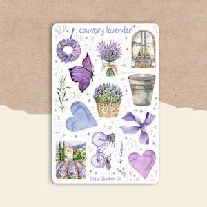 Feuille d'autocollants # 2 lavande champêtre | Stickers pour journaux | Stickers pour agenda | Sticker aquarelle | Album | Bullet Journal | Fleurs | Fleurs