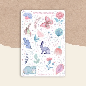 Arkusz naklejek Dreamy Meadow nr 1 | Naklejki do dziennika | Naklejki do planera | Naklejki akwarelowe | Album ze zdjęciami | Bullet Journal | Pastelowe | Słodkie