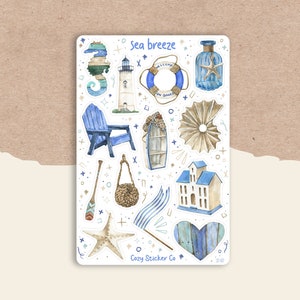 Foglio adesivo Brezza marina n. 1 / Adesivi diario / Adesivi pianificatore / Adesivo acquerello / Scrapbook / Bullet Journal / Nautico / Giorno in spiaggia