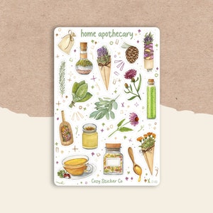 Feuille d'autocollants d'apothicaire pour la maison n°1 | Stickers pour journaux | Stickers pour agenda | Stickers aquarelle | Album | Bullet Journal | Sorcière | Plantes