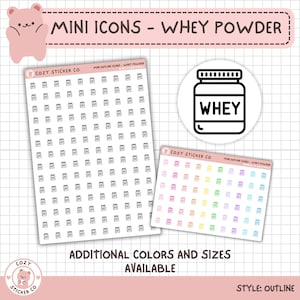 MINI-pictogramstickers - WHEY POWDER | Kleuropties | Mat | Transparant | 2 maten | Grote lakens | Kleine lakens | Klein | Trainen