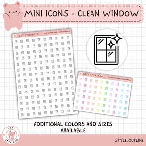 Stickers icônes contour MINI - NETTOYER LA FENÊTRE | Options de couleur | Mat | Transparente | 2 tailles | Grandes feuilles | Petits draps | Petit | Corvées