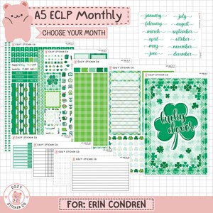 KIT-006 EC A5 MONTHLY || "Lucky Clover" - Erin Condren Monthly Kit Planner Stickers