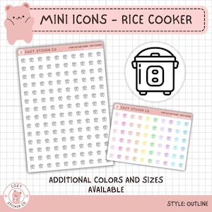 Adesivos MINI Outline Icon - PANELA ELÉTRICA DE ARROZ | Opções de cores | Fosco | Transparente | 2 tamanhos | Folhas grandes | Folhas pequenas | Minúsculo | Cozinhar