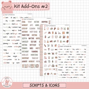 KIT-007 Complementos n.° 2 // "Cola de algodón" - Pegatinas para planificador con guiones e iconos