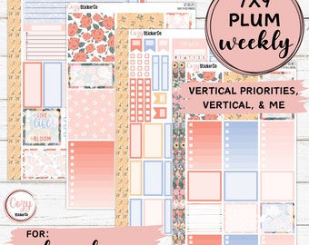 KIT-003 7X9 PLUM Weekly || "Summer Blooms" - Weekly Plum Paper Planner Stickers