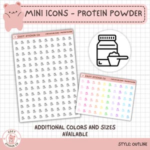MINI Outline Icon Sticker - PROTEINPULVER | Farboptionen | Matt | Transparent | 2 Größen | GROSSE Bögen | Kleine Blätter | Winzig | Training