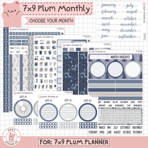 KIT-001 7x9 PLUM Miesięczny || „Sezon zimowy” - miesięczne naklejki do planera papierowego Plum