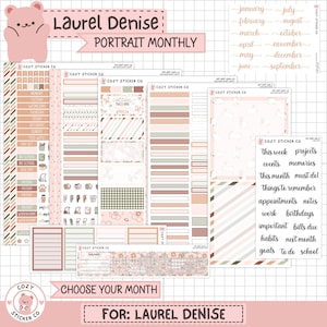 KIT-007 LAUREL DENISE Portrait Monthly || &quot;Cotton Tail&quot; - Monthly Planner Stickers