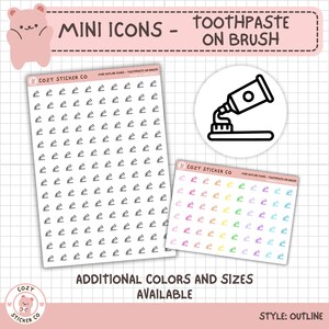 Mini autocollants contours - DENTIFRICE en pinceau | Options de couleur | Mat | Transparente | 2 tailles | Grandes feuilles | Petits draps | Minuscule