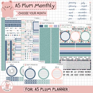 KIT-008 A5 PLUM Monatskalender || "Among the wildflowers" - PFlaume Papier Sticker für jeden Monat."