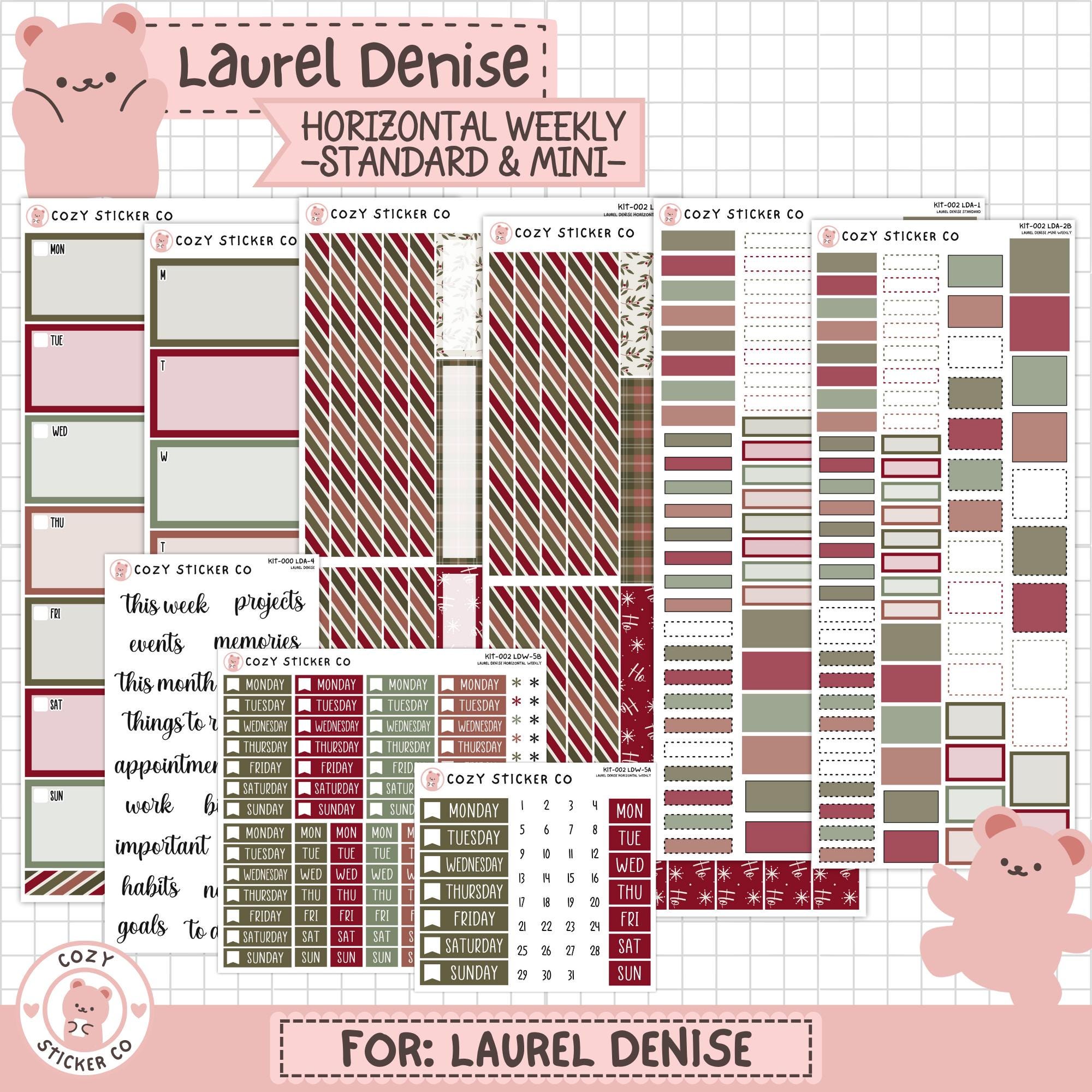KIT-002 LAUREL DENISE Weekly Horizontal (Standard & Mini) || "Deck the Halls" - Weekly Planner Stickers