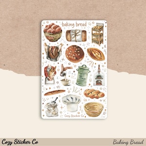 Feuille d'autocollants #2 pour faire du pain | Stickers pour journaux | Stickers pour agenda | Sticker aquarelle | Album | Bullet Journal | Boulangerie | Cuisine