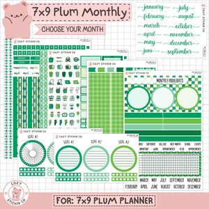 KIT-006 7x9 PLUM Monthly || "Lucky Clover" - Monthly Plum Paper Planner Stickers
