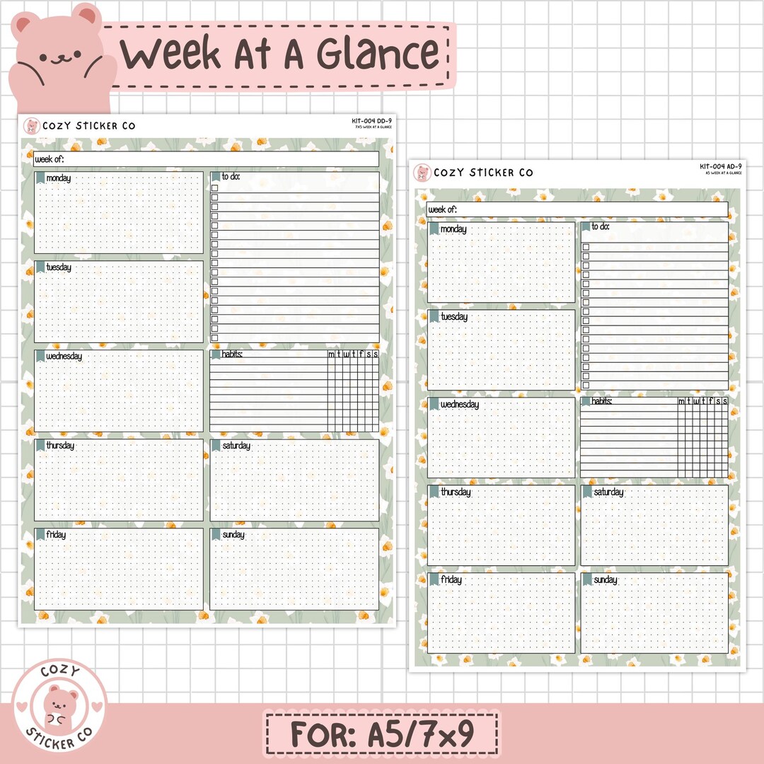 KIT-004 Week at A Glance - A5 / 7x9 || "spring Garden" - Erin Condren ...