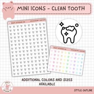 MINI Outline Icon Stickers - CLEAN TOOTH | Color Options | Matte | Transparent | 2 Sizes | Large Sheets | Small Sheets | Tiny | Brush Teeth