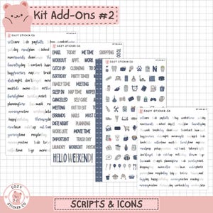 KIT-001 Dodatki #2 || „Sezon zimowy” – naklejki do planera ze skryptami i ikonami