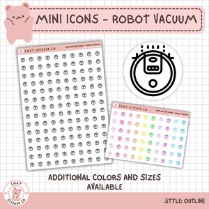 Stickers icônes contour MINI - ROBOT ASPIRATEUR | Options de couleur | Mat | Transparente | 2 tailles | Grandes feuilles | Petits draps | Petit | Nettoyage