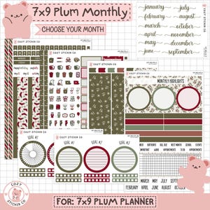 KIT-002 7x9 PLUM マンスリー || 「Deck the Halls」 - マンスリー プラム ペーパー プランナー ステッカー