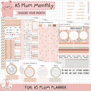 KIT-007 A5 PLUM Monatskalender || 'Cotton Tail' - Monatliche Papier Sticker