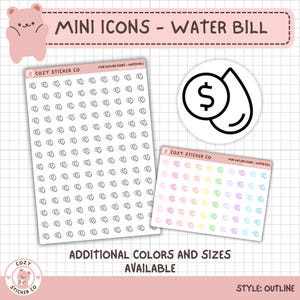 MINI Umriss Icon Aufkleber - WASSERSCHEIN | Farboptionen | Matt | Transparent | 2 Größen | GROSSE Bögen | Kleine Blätter | Winzig | Erinnerung