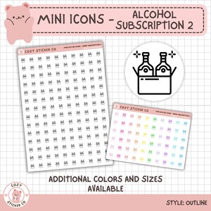 MINI Adesivos de Ícone de Contorno - ASSINATURA DE ÁLCOOL 2 | Opções de Cores | Fosco | Transparente | 2 Tamanhos | Folhas Grandes | Folhas Pequenas | Minúsculo