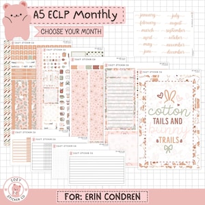 KIT-007 EC A5 MENSUAL // "Cola de Algodón" - Kit de pegatinas mensuales de Erin Condren