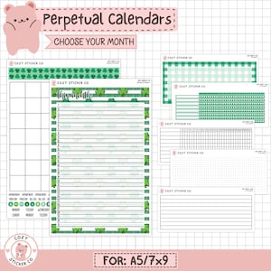 KIT-006 PERPETUAL CALENDARS - A5 / 7x9 || "Lucky Clover" - Monthly Kit Planner Stickers
