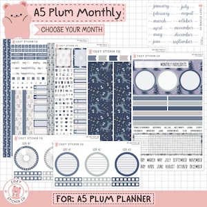 KIT-001 A5 PLUM Miesięcznik || „Sezon zimowy” - miesięczne naklejki do planera papierowego Plum