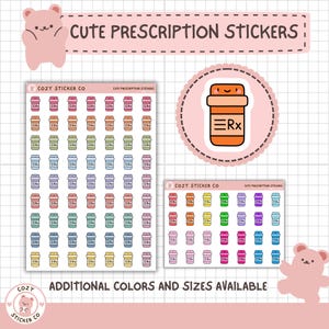 Adesivos de ícones de prescrição, adesivos de planejador de recarga de frascos de comprimidos, mais de 50 cores, fosco, brilhante, 2 tamanhos, folhas grandes, mini folhas, | C-018