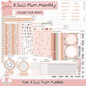 KIT-007 8.5x11 PLUM Mensual // "Cola de Algodón" - Pegatinas mensuales para planificador de papel ciruela