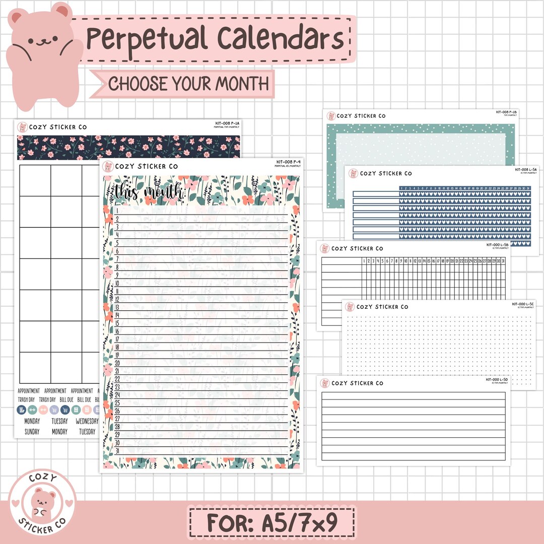 Kit Off Calanders KIT-008 PERPETUAL CALENDARS - A5 / 7x9 ||