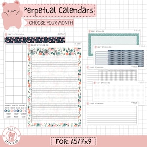 KIT-008 PERPETUAL CALENDARS - A5 / 7x9 || "Among the Wildflowers" - Monthly Kit Planner Stickers