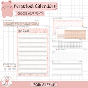 KIT-007 EWIGE KALENDER - A5 /7x9 || "Cotton Tail" - Monthly Kit Aufkleber