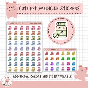 Pet Medicine-pictogramstickers, wormpiltracker-plannerstickers, meer dan 50 kleuren, mat, glanzend, 2 formaten, grote vellen, minivellen, | C-017