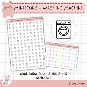 Stickers icônes contour MINI - MACHINE À LAVER | Options de couleur | Mat | Transparente | 2 tailles | Grandes feuilles | Petits draps | Petit | Nettoyage
